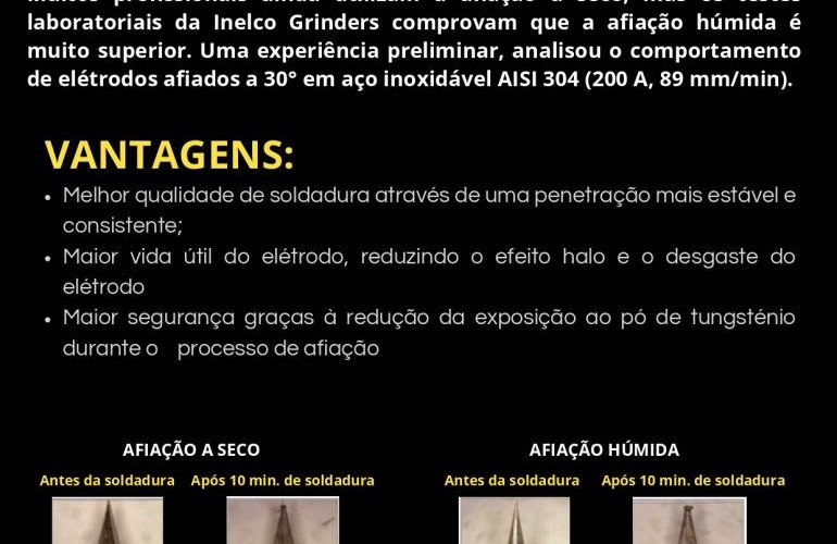 Porquê afiar elétrodos de tungsténio a húmido?